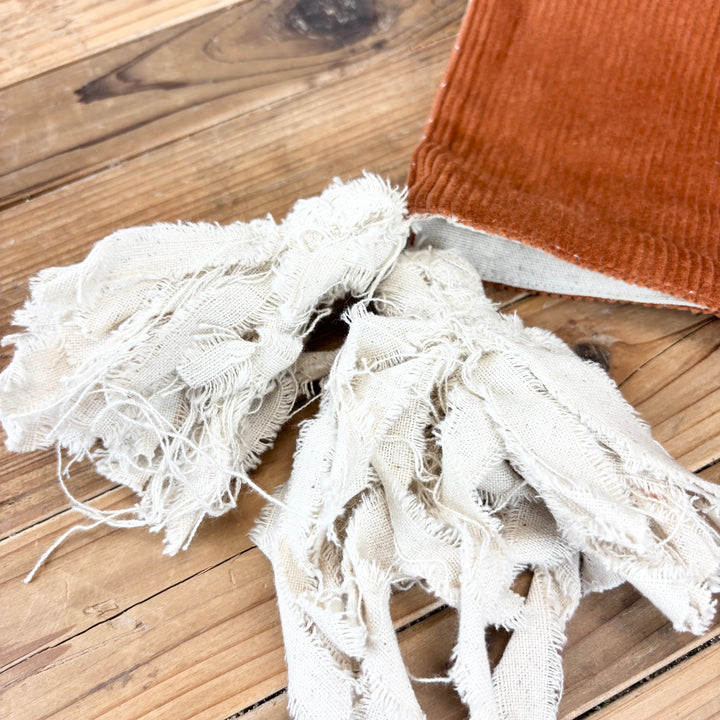 Pumpkin Spice Corduroy & Linen Table Runner with Frayed Tassels