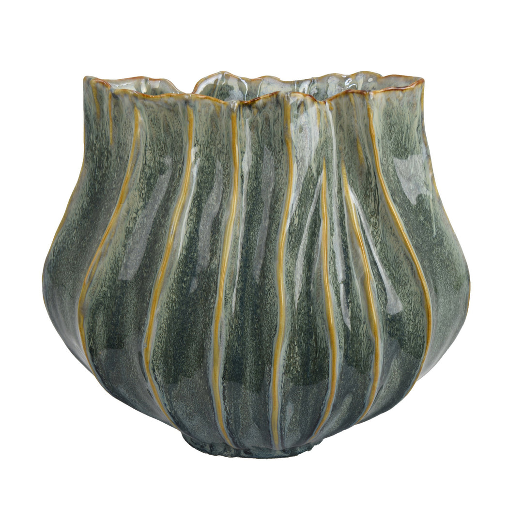 Green Fluted Ceramic Vase