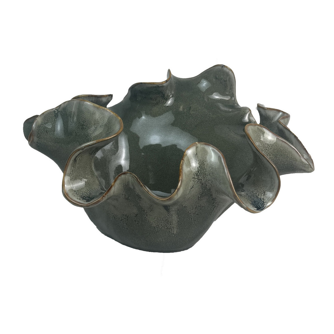 Green Ruffled Ceramic Bowl