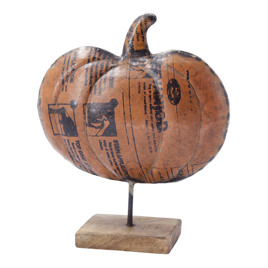 Wide Recycled Metal Pumpkin On Stand