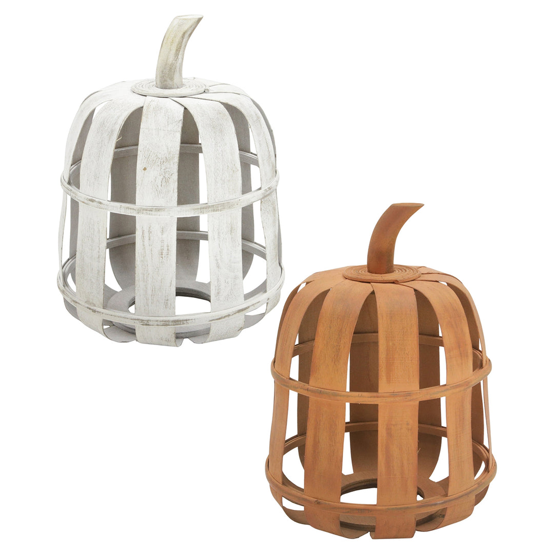 Orange And White Metal Ribbed Pumpkins
