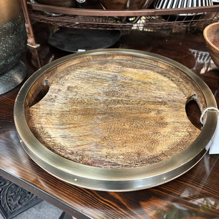 Stained Mango Wood Trays with Antiqued Metal Rim