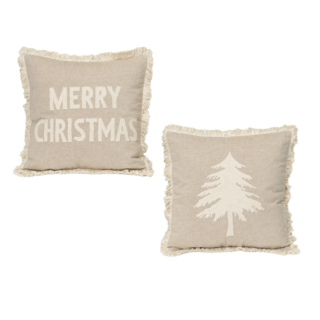 Neutral Fabric Christmas Pillows with Fringe - 2 Styles