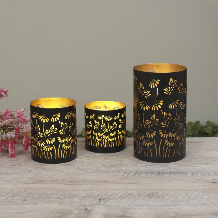 Metal Candle Holders with Flower Design, 3 Sizes