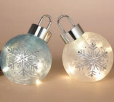 Lighted Snowflake Design Glass Ornament - 2 Colors