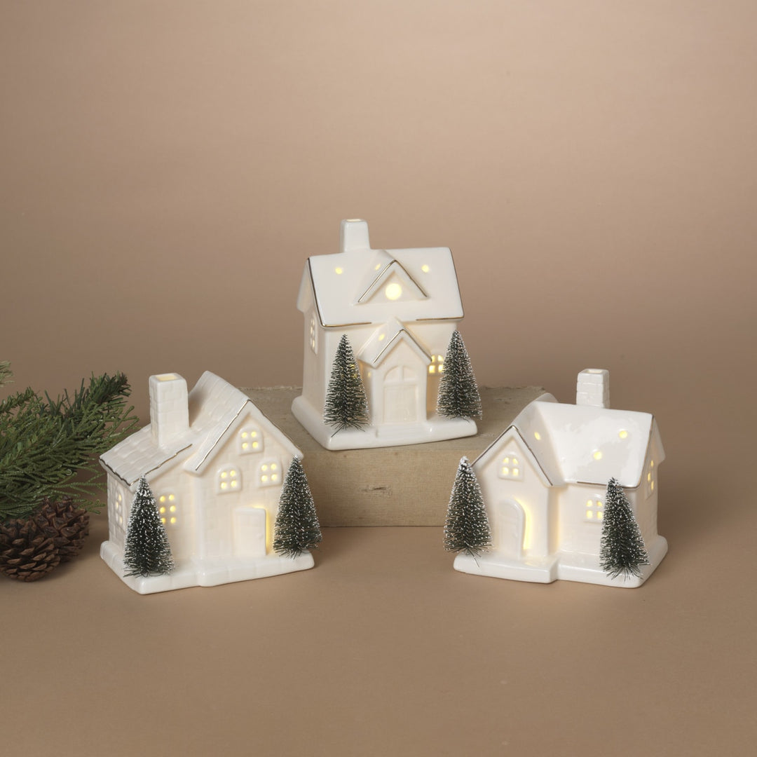 Lighted Ceramic Holiday Houses, Set of 3