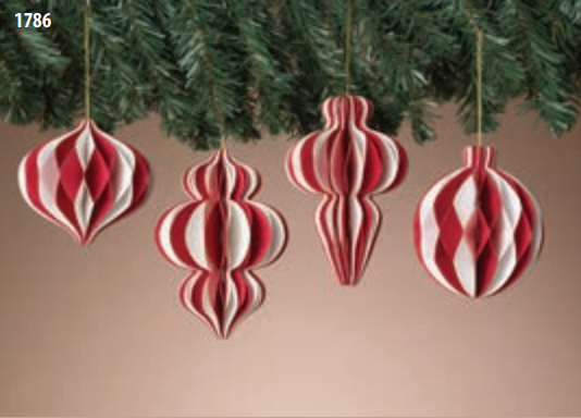 Paper Honeycomb Ornaments with Glitter Accent - Set of 4