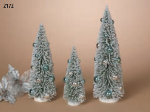 Silver Holiday Bottle Brush Trees with Baubles - 3 Sizes