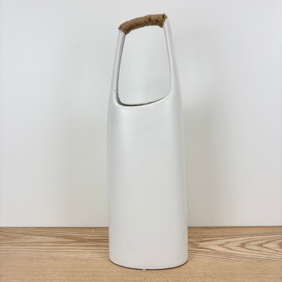 White Stoneware Vase with Jute Wrapped Handle