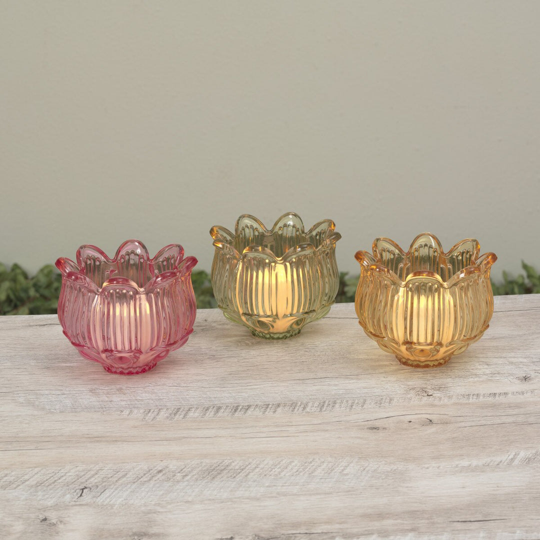 Glass Flower Candleholder - 3 Colors
