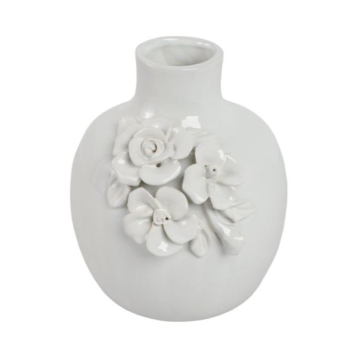 Rose Applique Ceramic Bud Vase, Cream