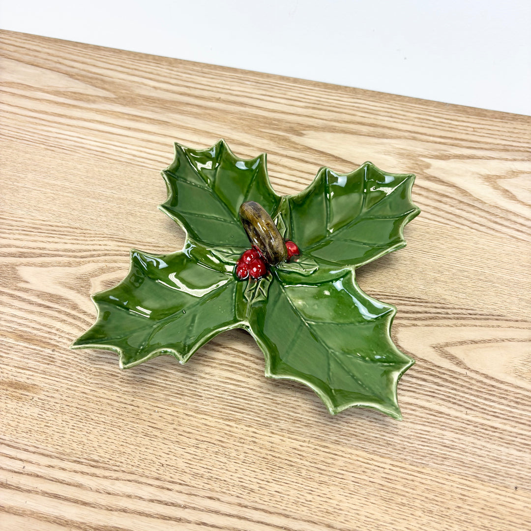 Ceramic Holly 4-Section Dish with Handle