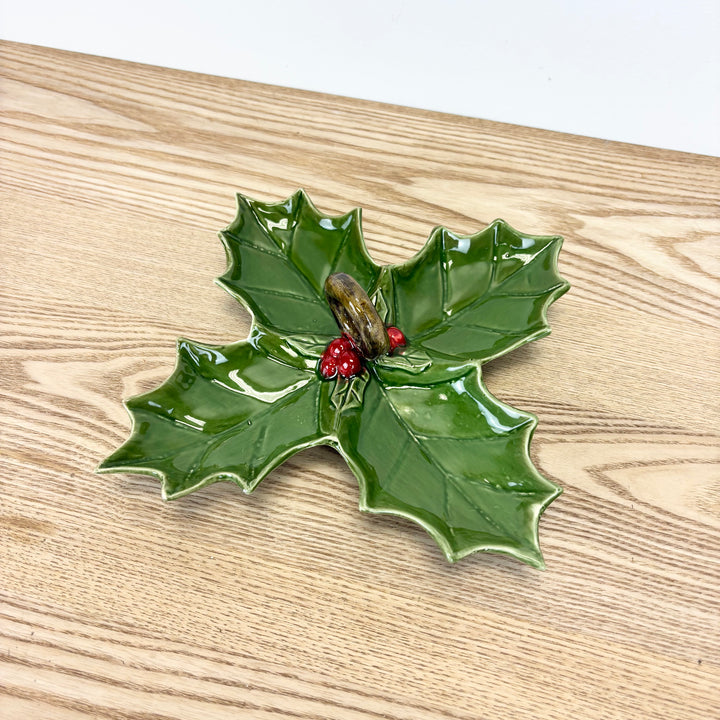 Ceramic Holly 4-Section Dish with Handle