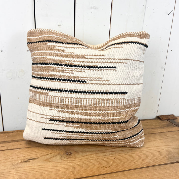 Black, Tan and Ivory Striped Pillow