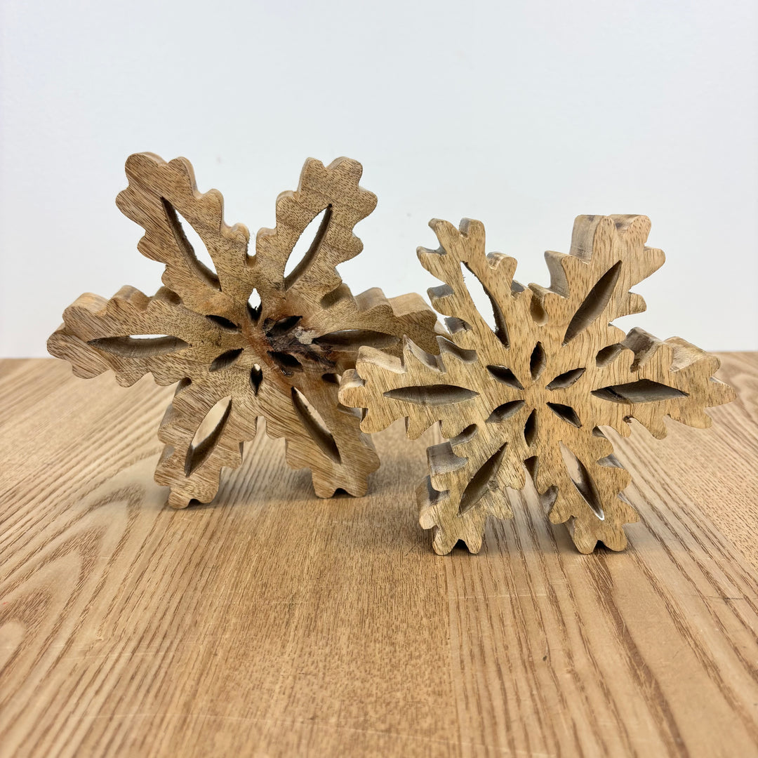 White Carved Wood Snowflake - 2 Sizes