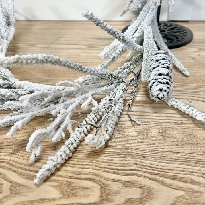 Flocked Garland with Pinecones