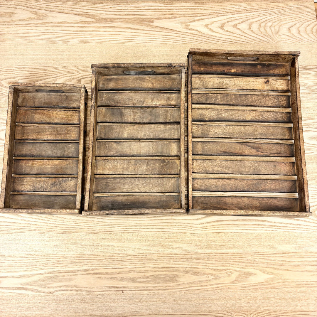 Slatted Wood Tray with Metal Fasteners