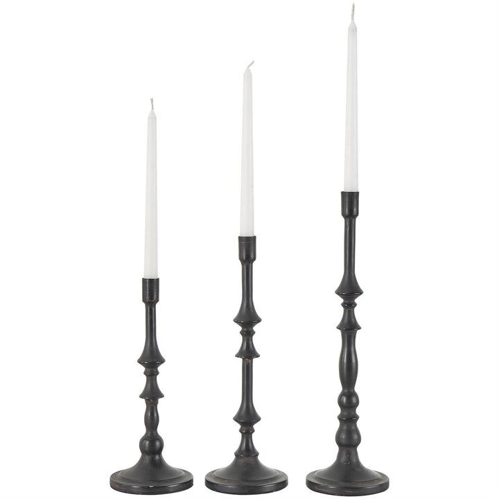 Black Metal Slim Turned Candle Holder, Set of 3