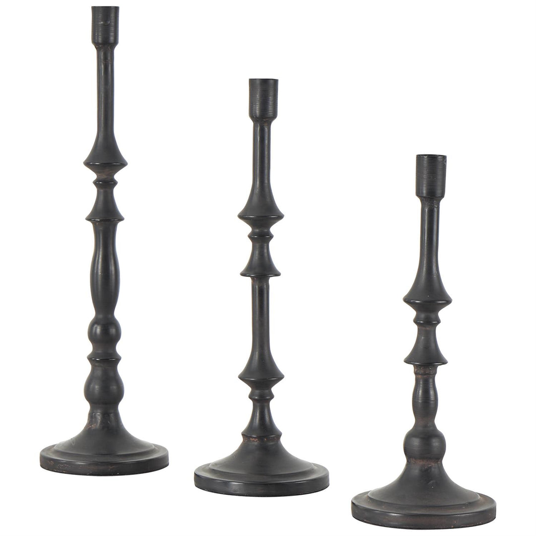 Black Metal Slim Turned Candle Holder, Set of 3
