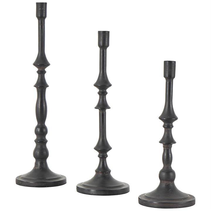 Black Metal Slim Turned Candle Holder, Set of 3