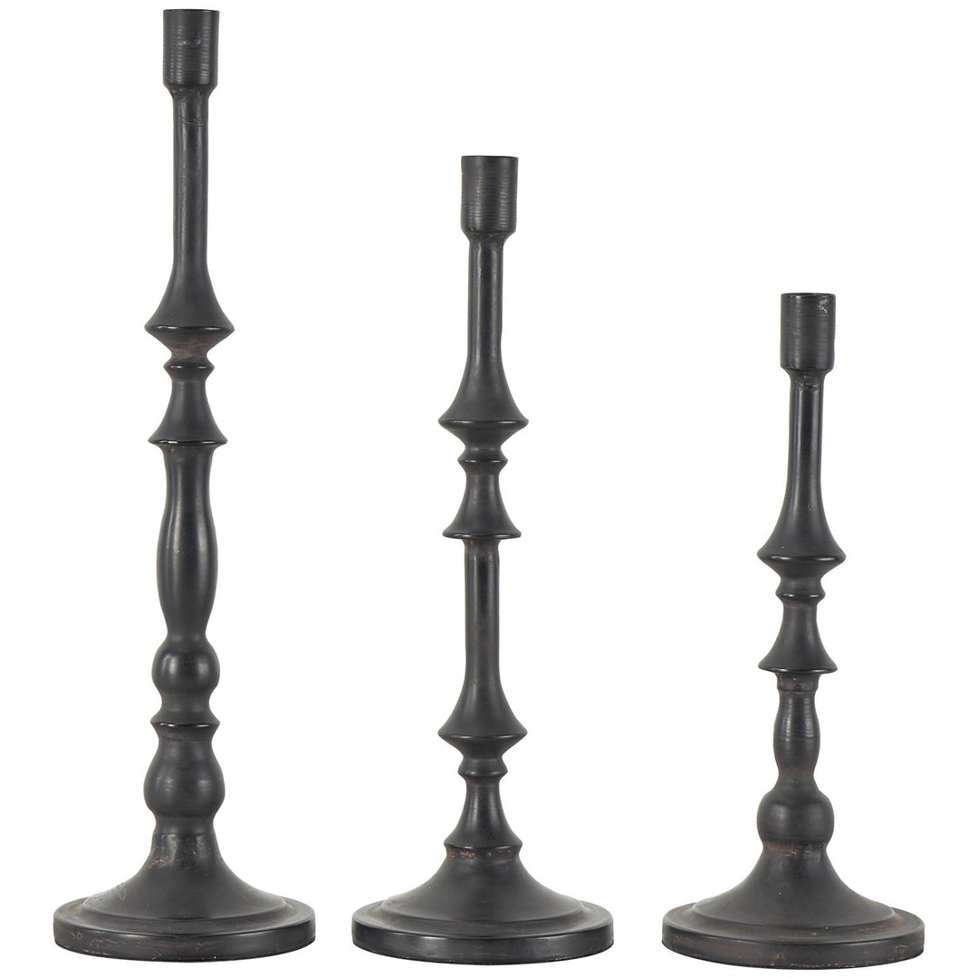 Black Metal Slim Turned Candle Holder, Set of 3