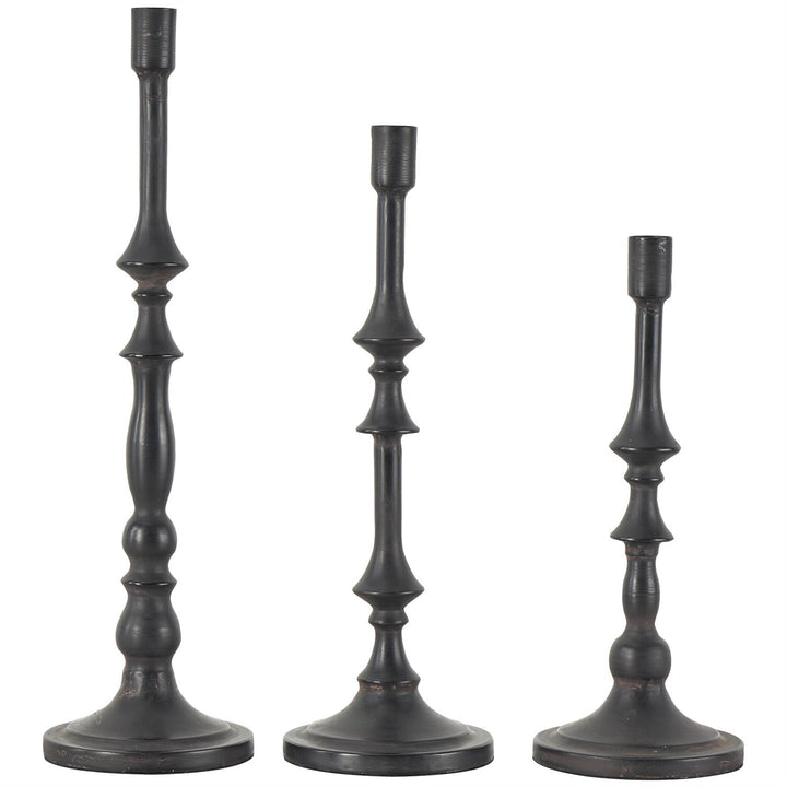 Black Metal Slim Turned Candle Holder, Set of 3