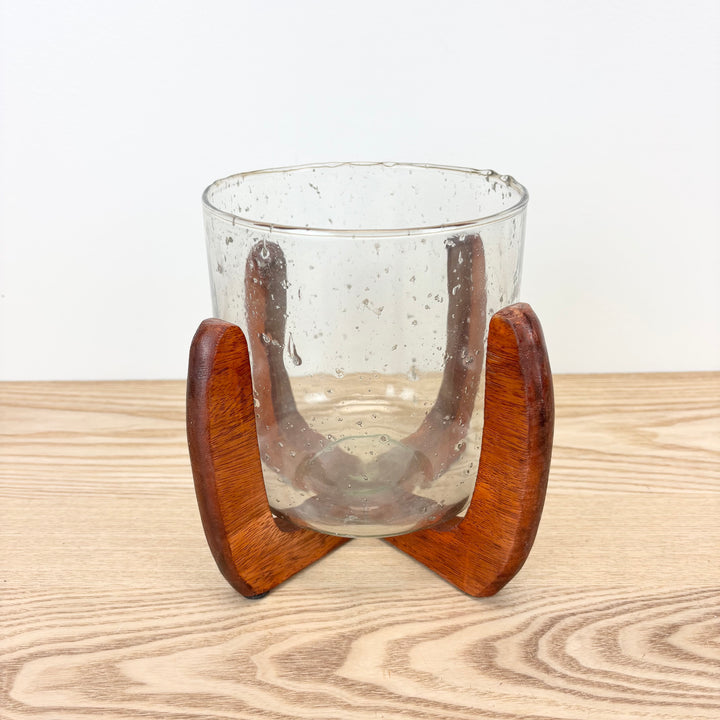 Wood and Bubble Glass Candleholders