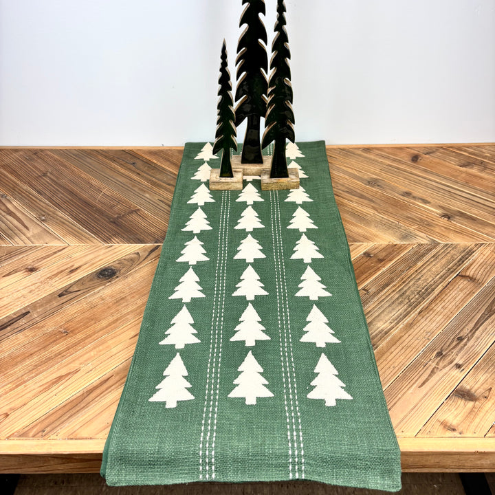 Green Table Runner with Trees