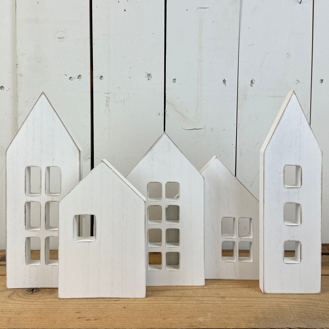 Wooden White Houses - Set of 5