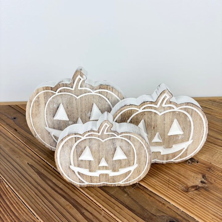 Carved Wood Jack-O-Lantern - 3 Sizes