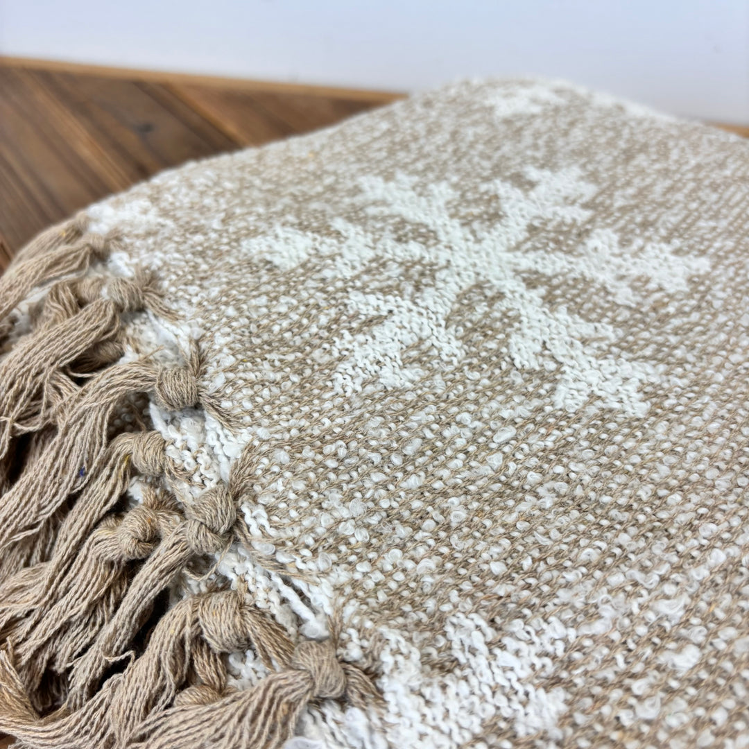 Snowflake Pattern Woven Fabric Jacquard Throw with Fringe