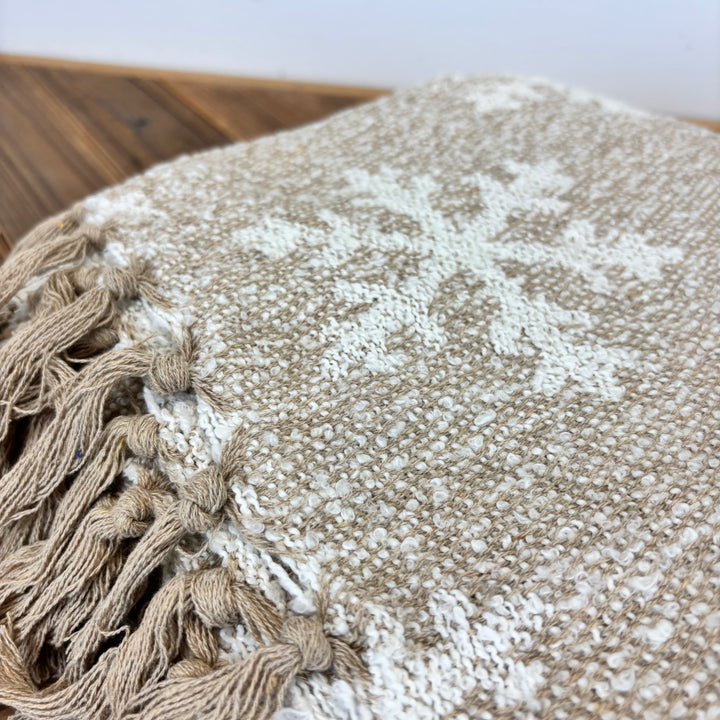 Snowflake Pattern Woven Fabric Jacquard Throw with Fringe
