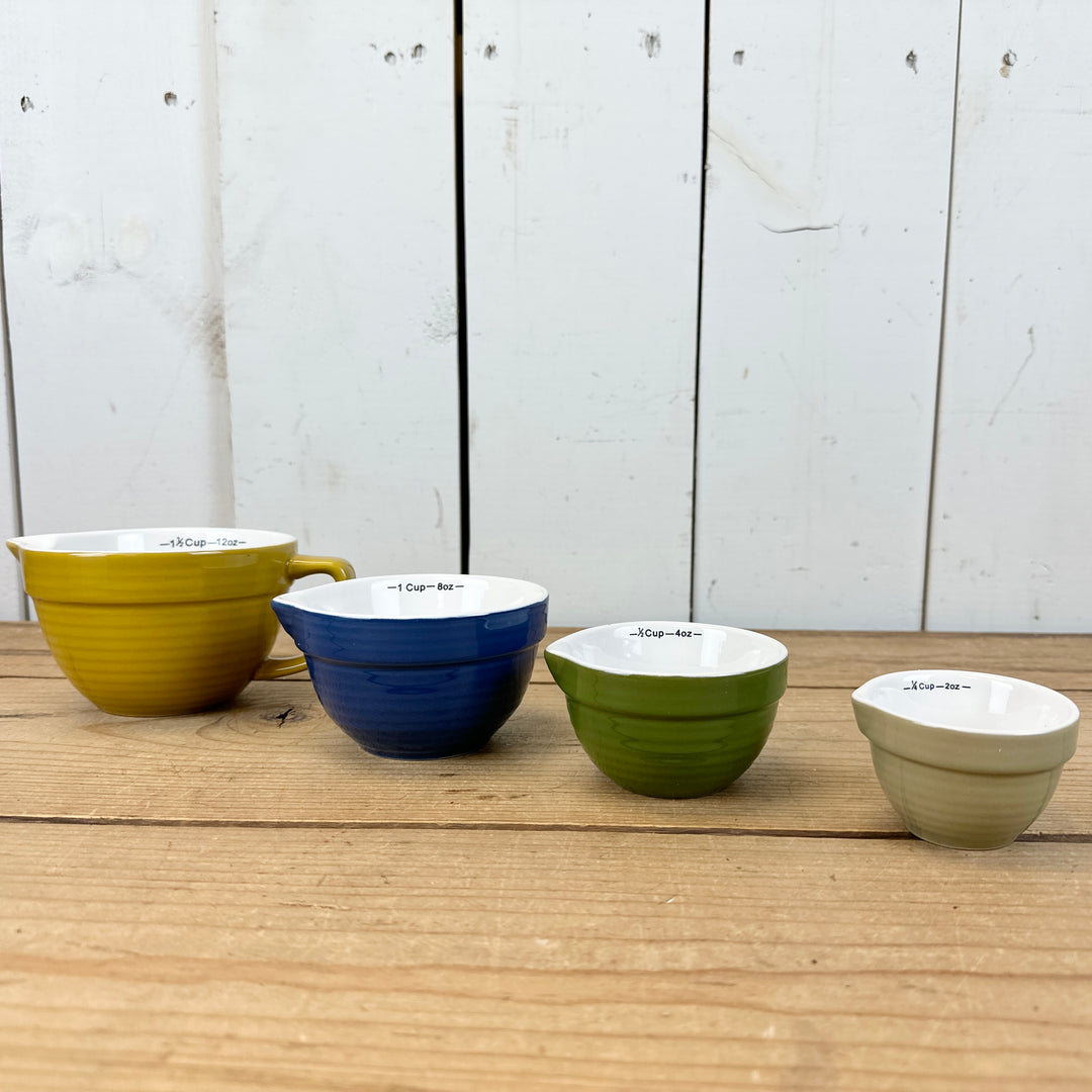 Mustard, Blue, and Green Measuring Cup Set
