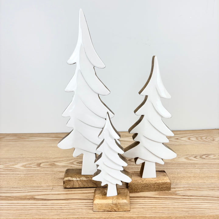 White Enamel Mango Wood Tree - 3 Sizes