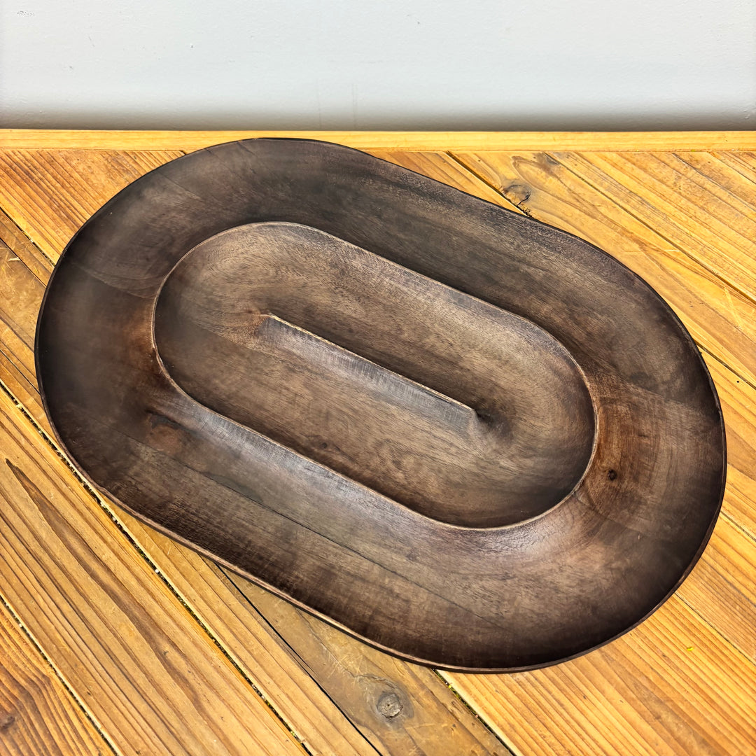 Oval Mango Wood Serving Dish with 2 Sections