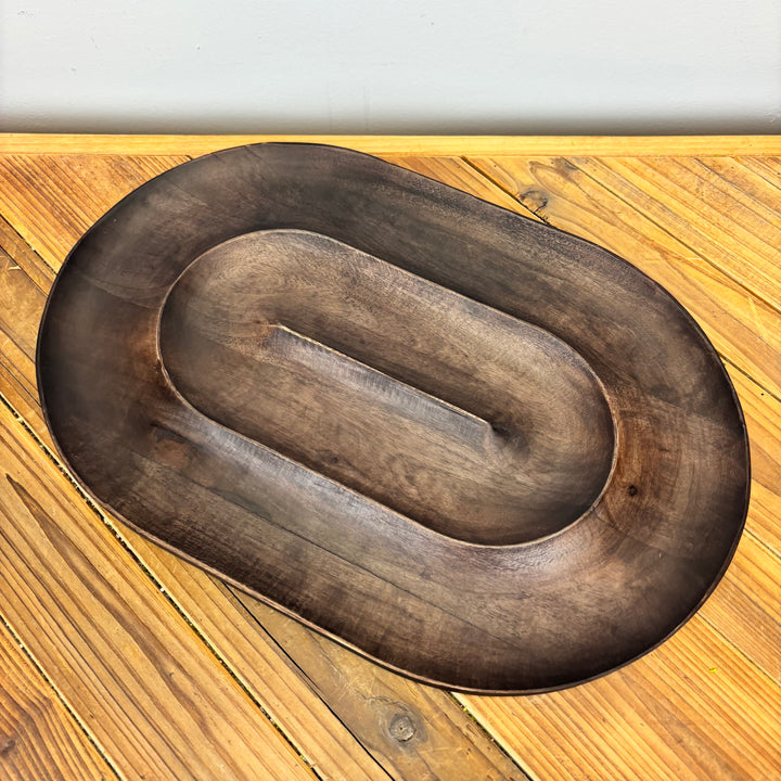 Oval Mango Wood Serving Dish with 2 Sections