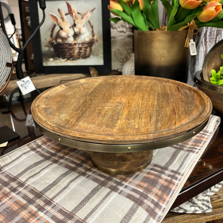 Stained Mango Cake Stand with Antiqued Metal Rim