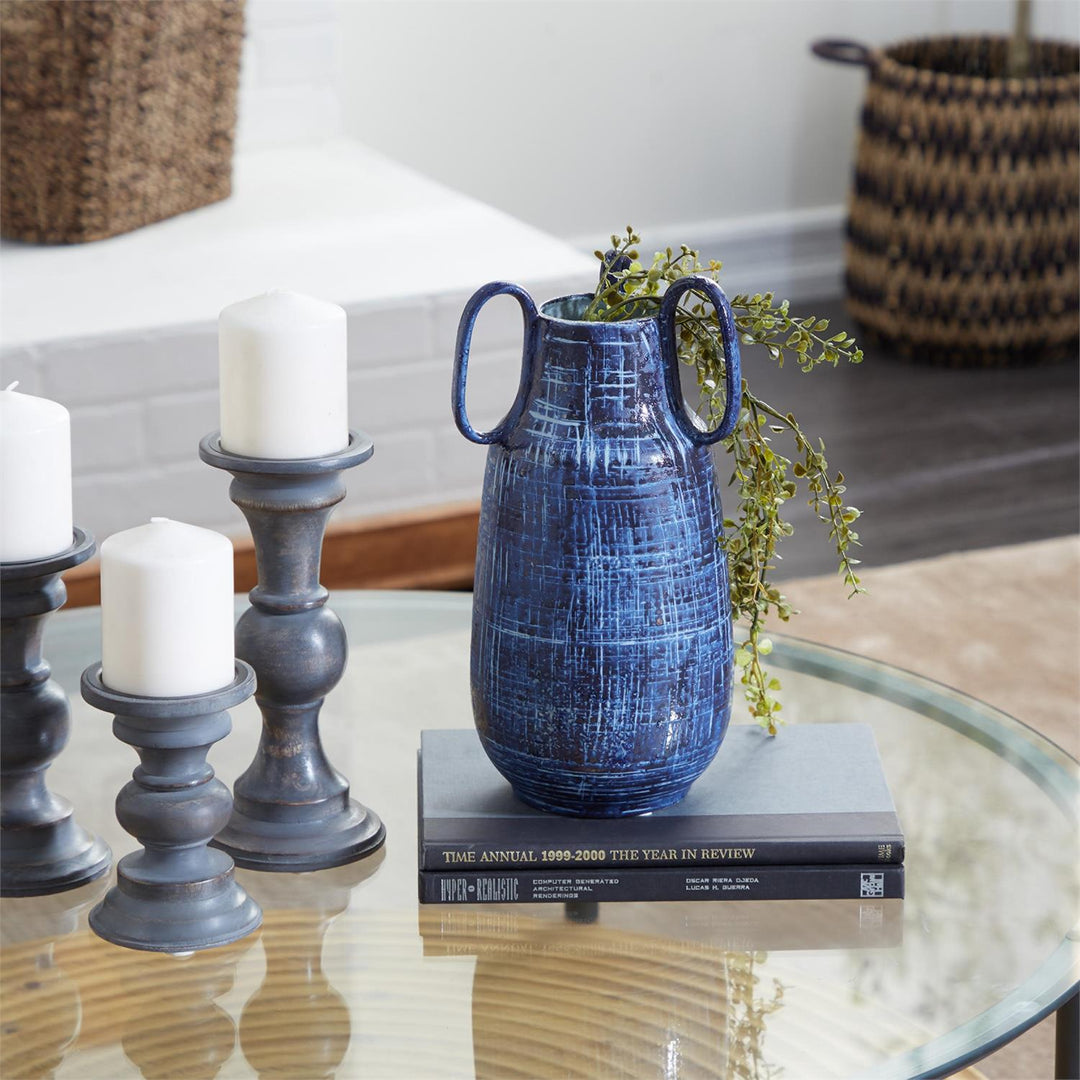 Blue Ceramic Decorative Vase with Handles