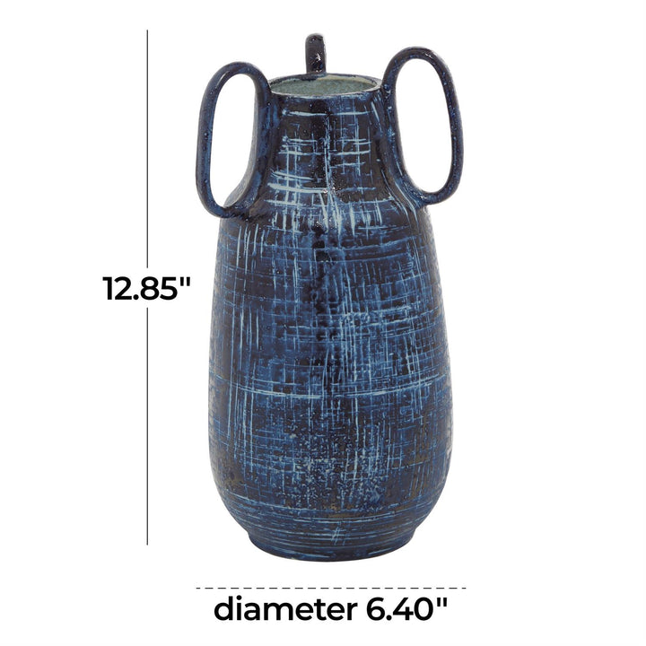 Blue Ceramic Decorative Vase with Handles
