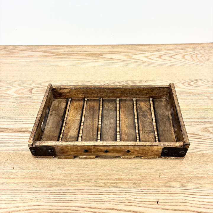 Slatted Wood Tray with Metal Fasteners