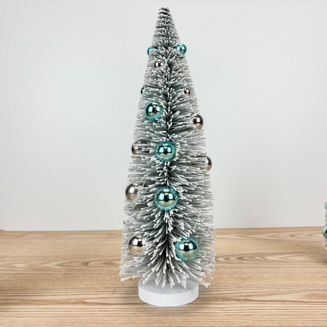Silver Holiday Bottle Brush Trees with Baubles - 3 Sizes