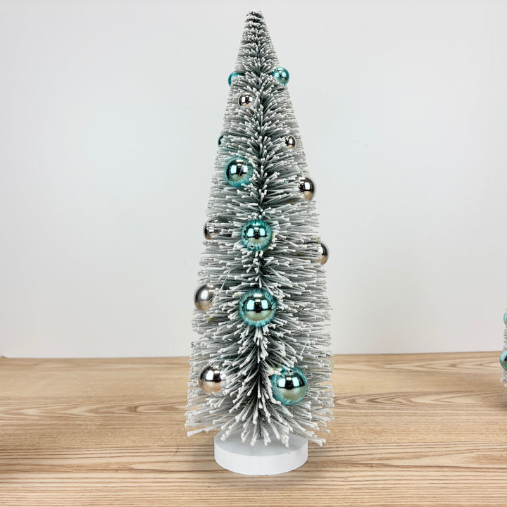 Silver Holiday Bottle Brush Trees with Baubles - 3 Sizes