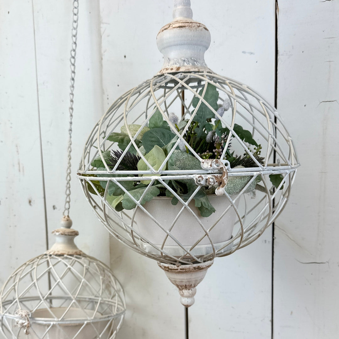 sphere metal hanging planter White Sphere Hanging Planters