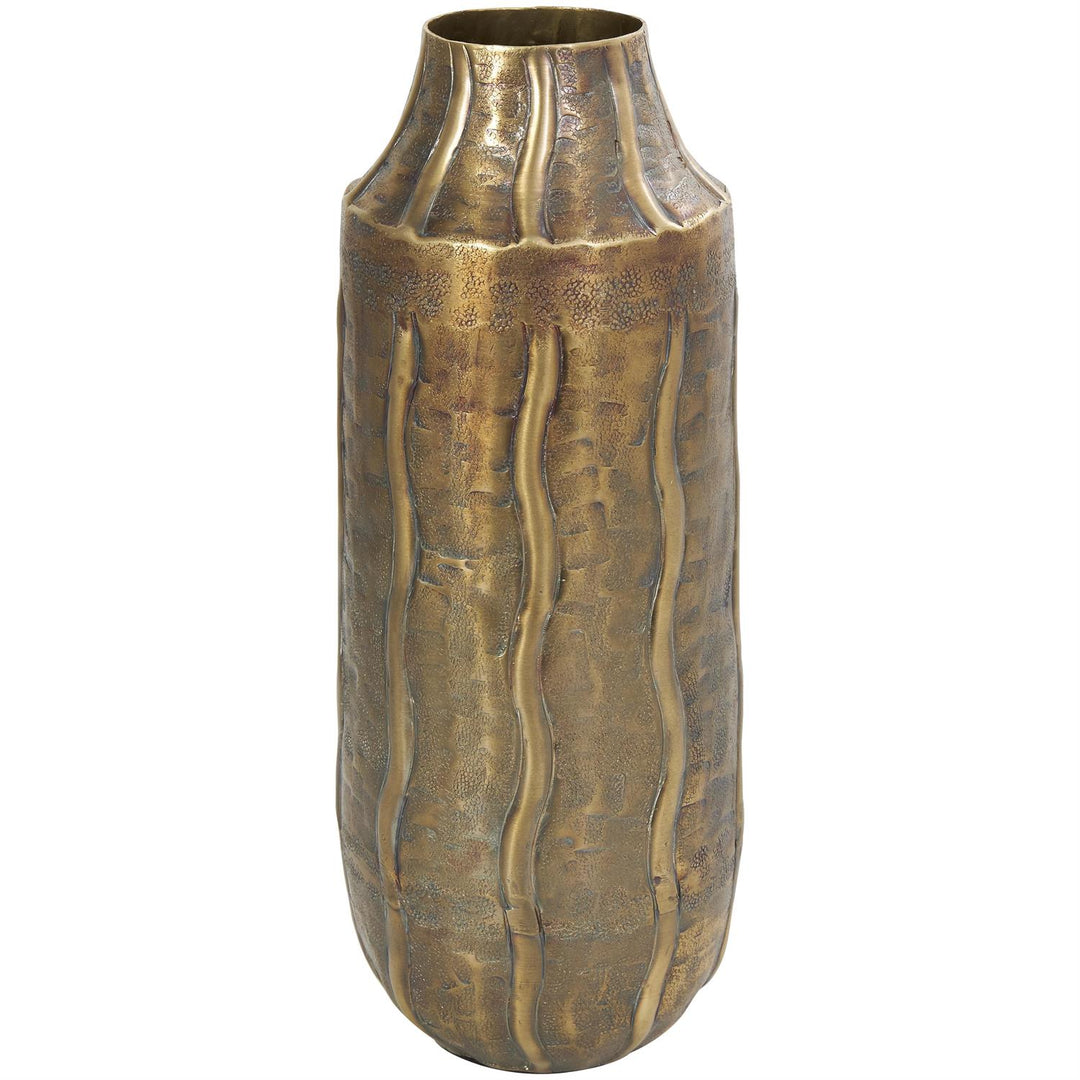 Brass Metal Vase with Wavy Accents