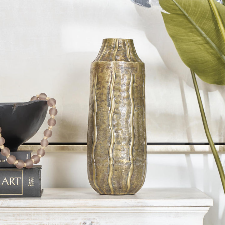 Metal Vase with Wavy Accents