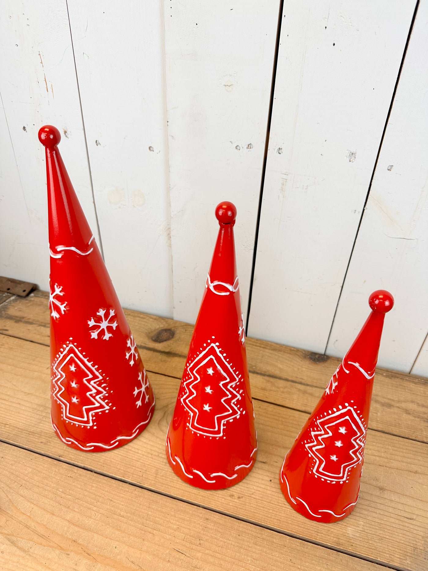 Red Metal Cone Trees
