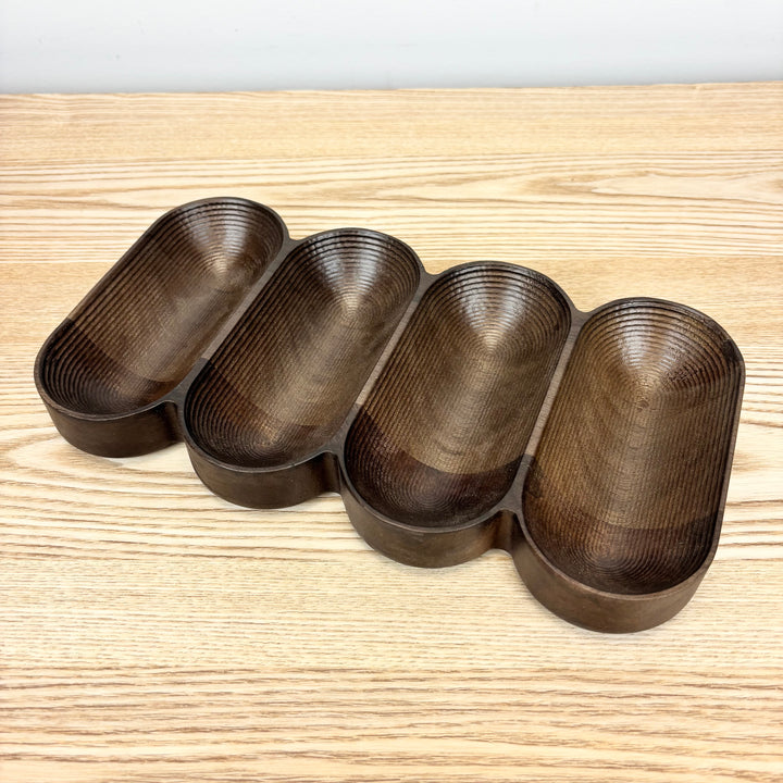 Mango Wood Serving Dish with 4 Sections, Walnut Finish