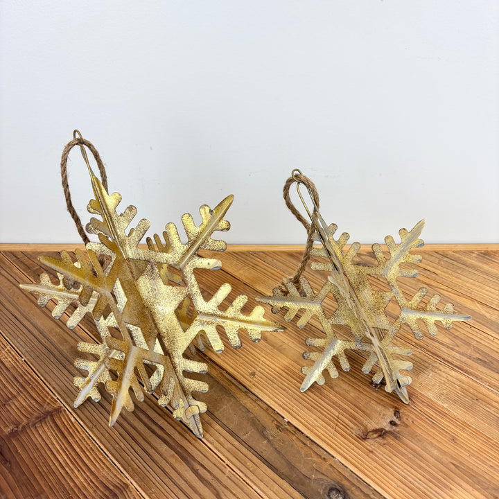 Weathered Gold Galvanized Metal Snowflake - 2 Sizes