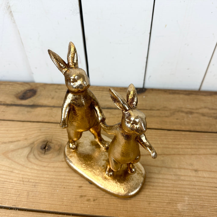 Gold Bunnies Holding Hands