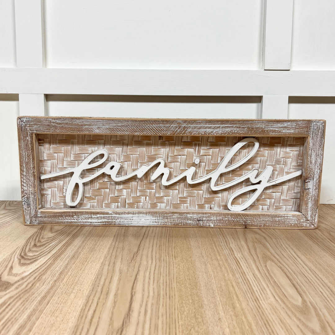 Tan and White Family Sign